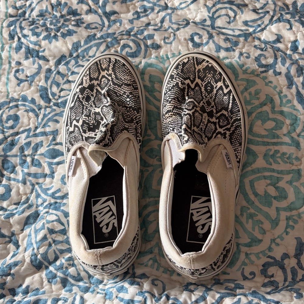 Vans Black and White snake Patterned Slip-Ons